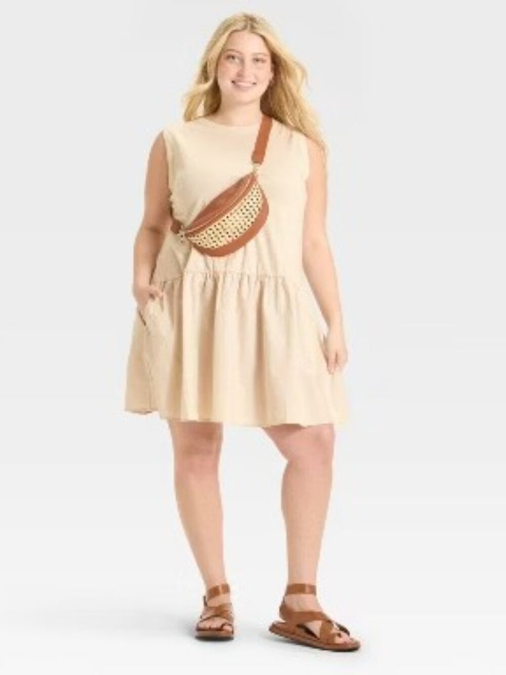 Universal Thread Taupe Cotton Sleeveless Drop Waist Ruffle Mini Dress NWT 2X - Picture 3 of 3